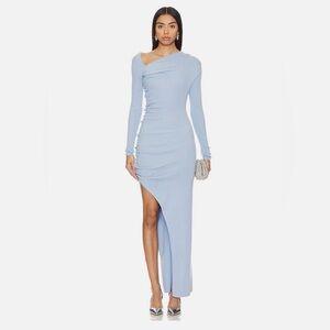 NWT SAU LEE x Revolve Powder Blue Dahlia Long Sleeve Knit Ribbed Dress, size 0